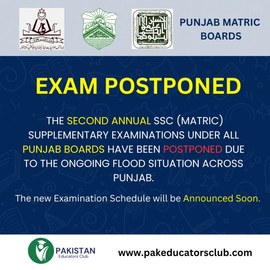 Matric (SSC) Second Annual/Supplementary Examinations 2025 (Postponed)