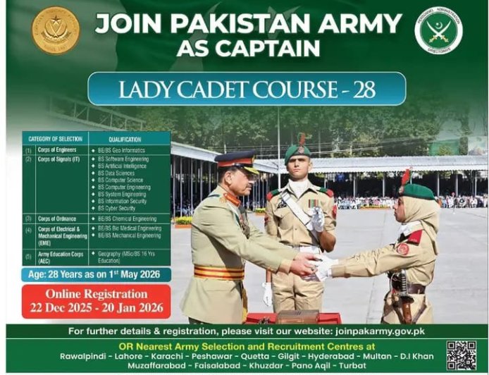 Excellent Opportunity for Women to Join Pakistan Army as Captain